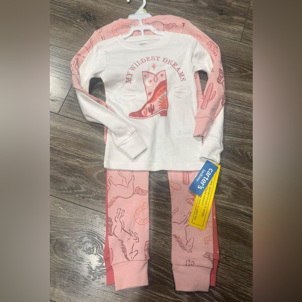 New Carter's White & Pink 'My Wildest Dreams' Cowboy Boot 2-Piece Pajama Set
